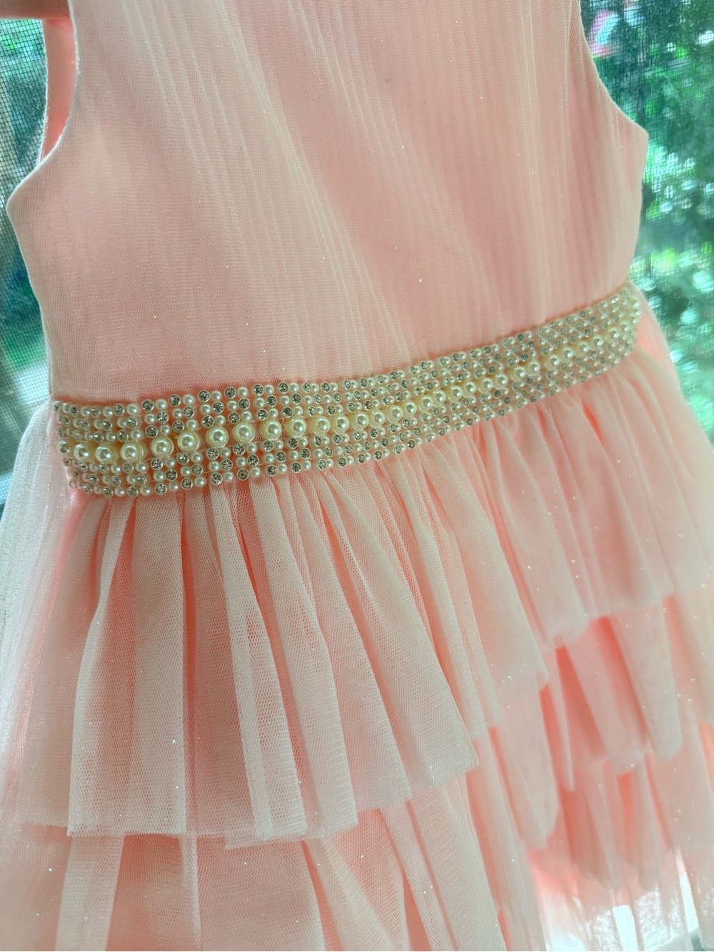 American Princess Pink Tulle Pearl Rhinestone Formal Dress - Girls 3T